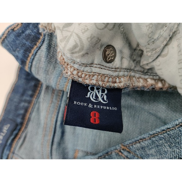 Rock & Republic Indee Women's Distressed Ripped Blue Denim Jeans Size 8 - Picture 5 of 13